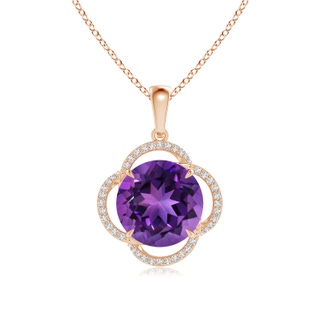 12mm AAAA Round Amethyst Clover Halo Pendant in Rose Gold