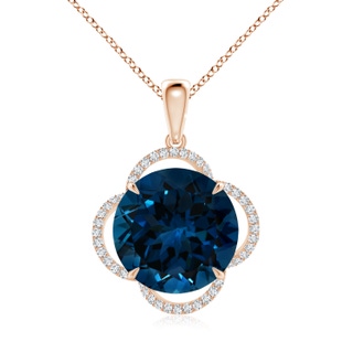 12.20x12.06x7.74mm AAA GIA Certified London Blue Topaz Clover Halo Pendant in 9K Rose Gold