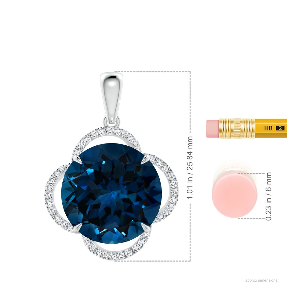12.20x12.06x7.74mm AAA GIA Certified London Blue Topaz Clover Halo Pendant in P950 Platinum ruler