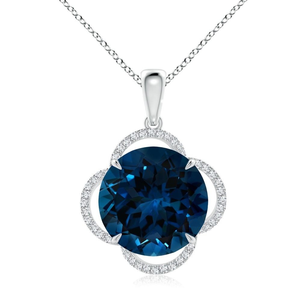 12.20x12.06x7.74mm AAA GIA Certified London Blue Topaz Clover Halo Pendant in White Gold