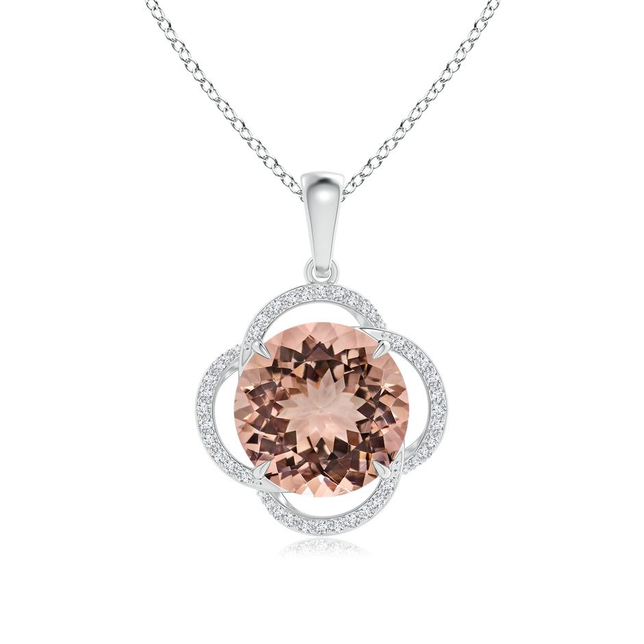 12.78-12.91x7.63mm AAAA GIA Certified Morganite Clover Halo Pendant in 18K White Gold 