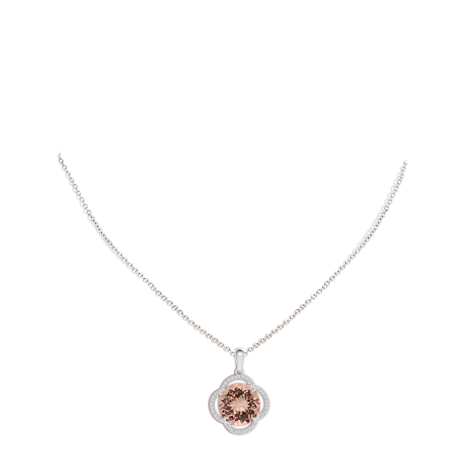 12.78-12.91x7.63mm AAAA GIA Certified Morganite Clover Halo Pendant in 18K White Gold pen