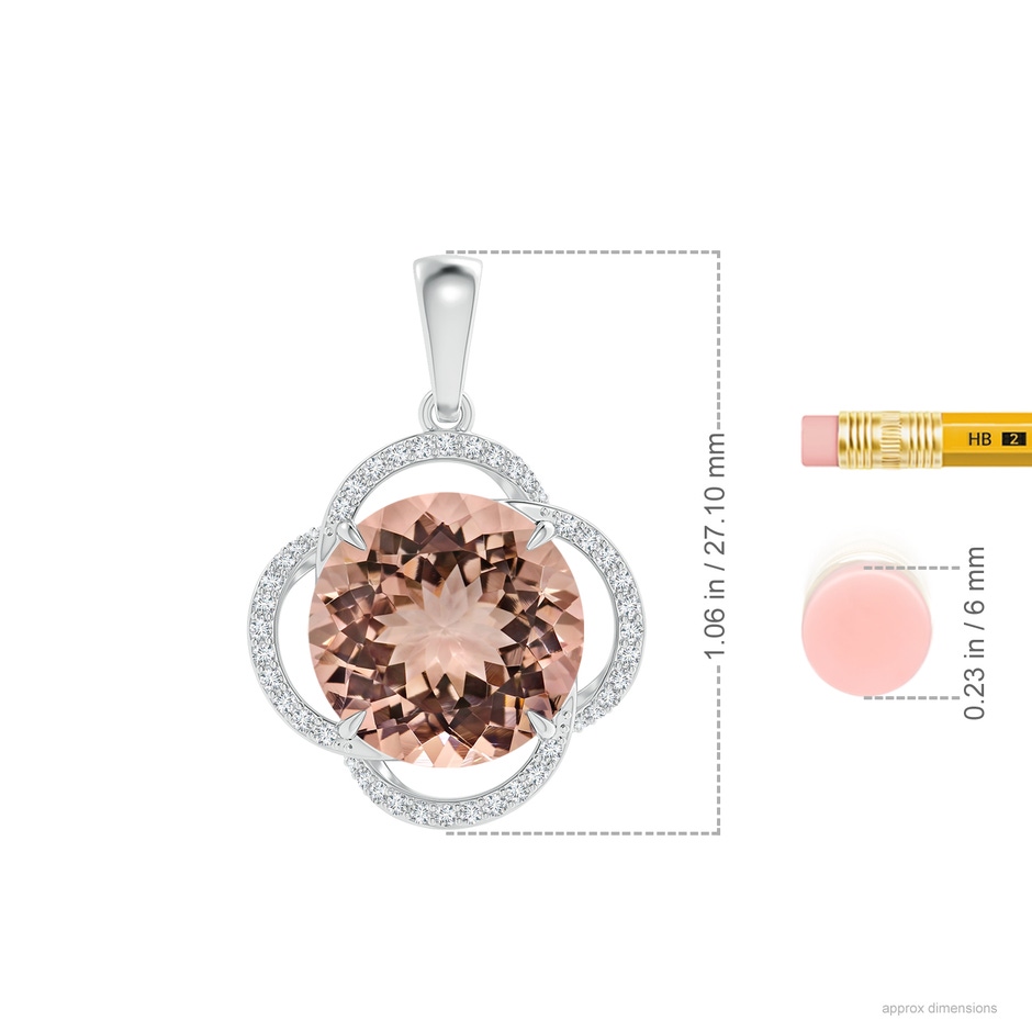 12.78-12.91x7.63mm AAAA GIA Certified Morganite Clover Halo Pendant in 18K White Gold ruler