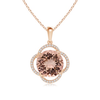 12.78-12.91x7.63mm AAAA GIA Certified Morganite Clover Halo Pendant in 9K Rose Gold