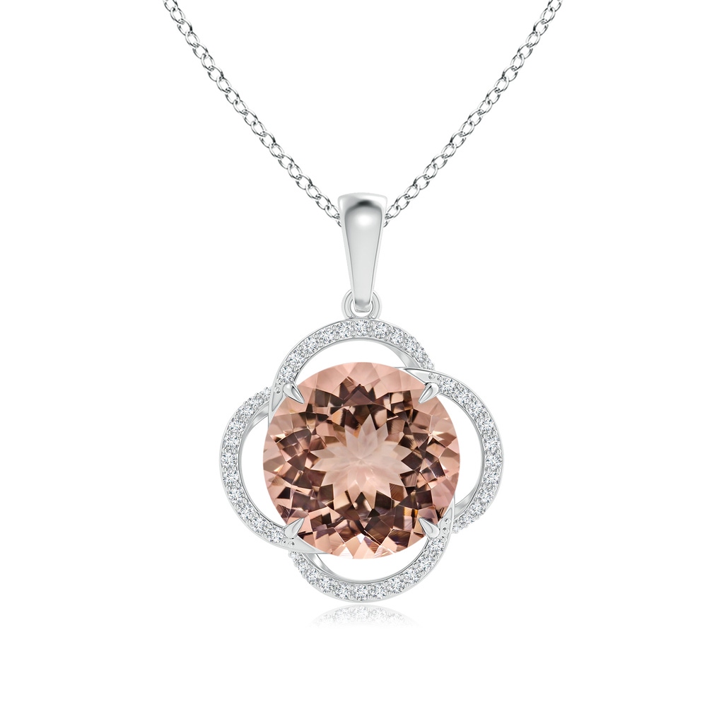 12.78-12.91x7.63mm AAAA GIA Certified Morganite Clover Halo Pendant in White Gold