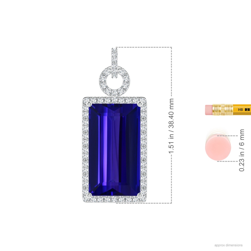 21.98x12.28x8.56mm AAAA Art Deco Style GIA Certified Tanzanite Halo Pendant in 18K White Gold ruler