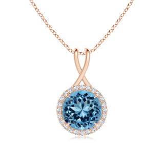 14.00-14.07x8.50mm AAAA GIA Certified Sky Blue Topaz Pendant with Criss-Cross Bale in 18K Rose Gold