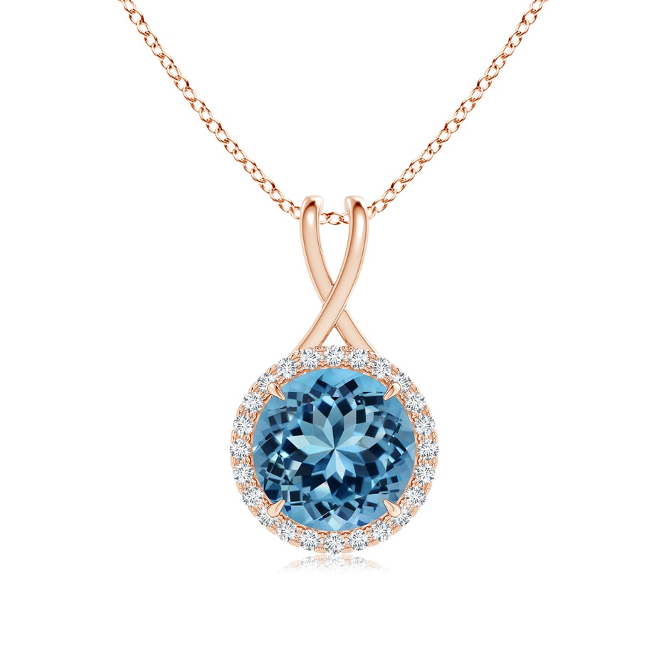 14.00-14.07x8.50mm AAAA GIA Certified Sky Blue Topaz Pendant with Criss-Cross Bale in 18K Rose Gold 