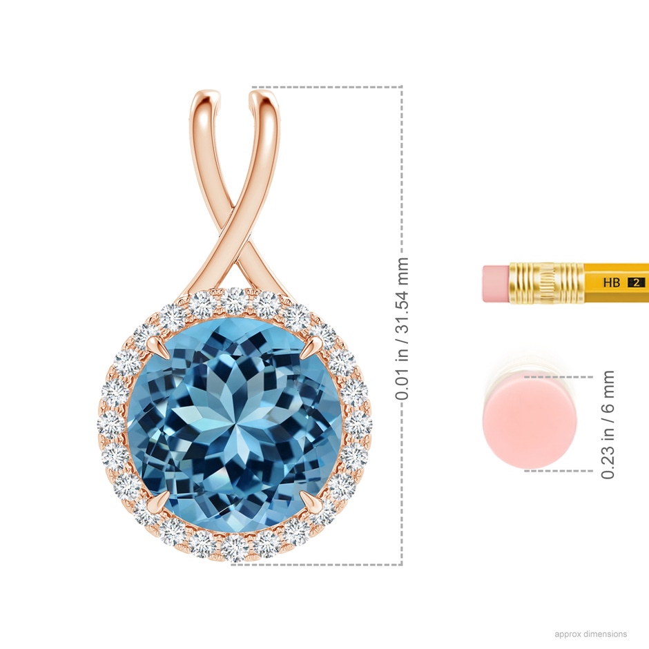 14.00-14.07x8.50mm AAAA GIA Certified Sky Blue Topaz Pendant with Criss-Cross Bale in 18K Rose Gold ruler