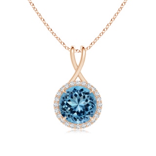 14.00-14.07x8.50mm AAAA GIA Certified Sky Blue Topaz Pendant with Criss-Cross Bale in 9K Rose Gold