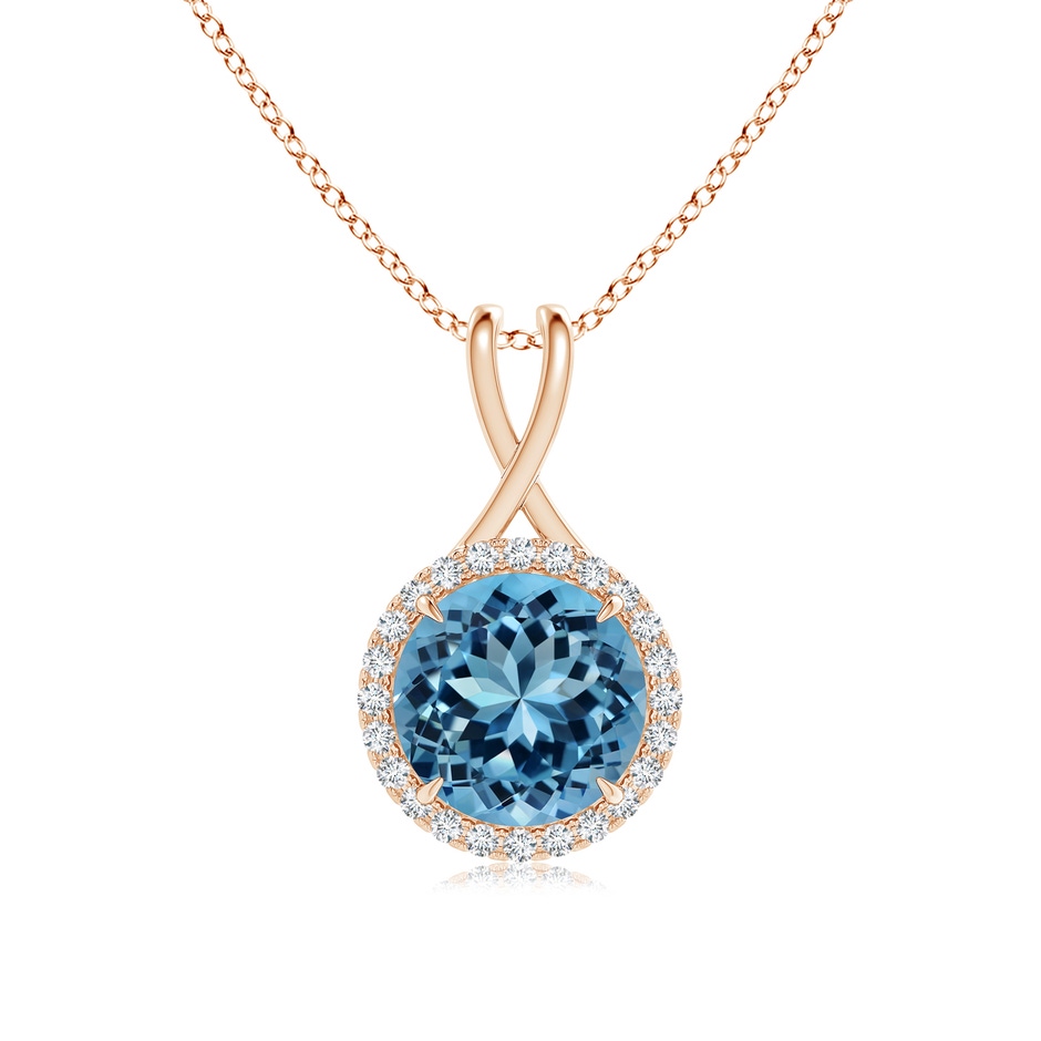 14.00-14.07x8.50mm AAAA GIA Certified Sky Blue Topaz Pendant with Criss-Cross Bale in Rose Gold 