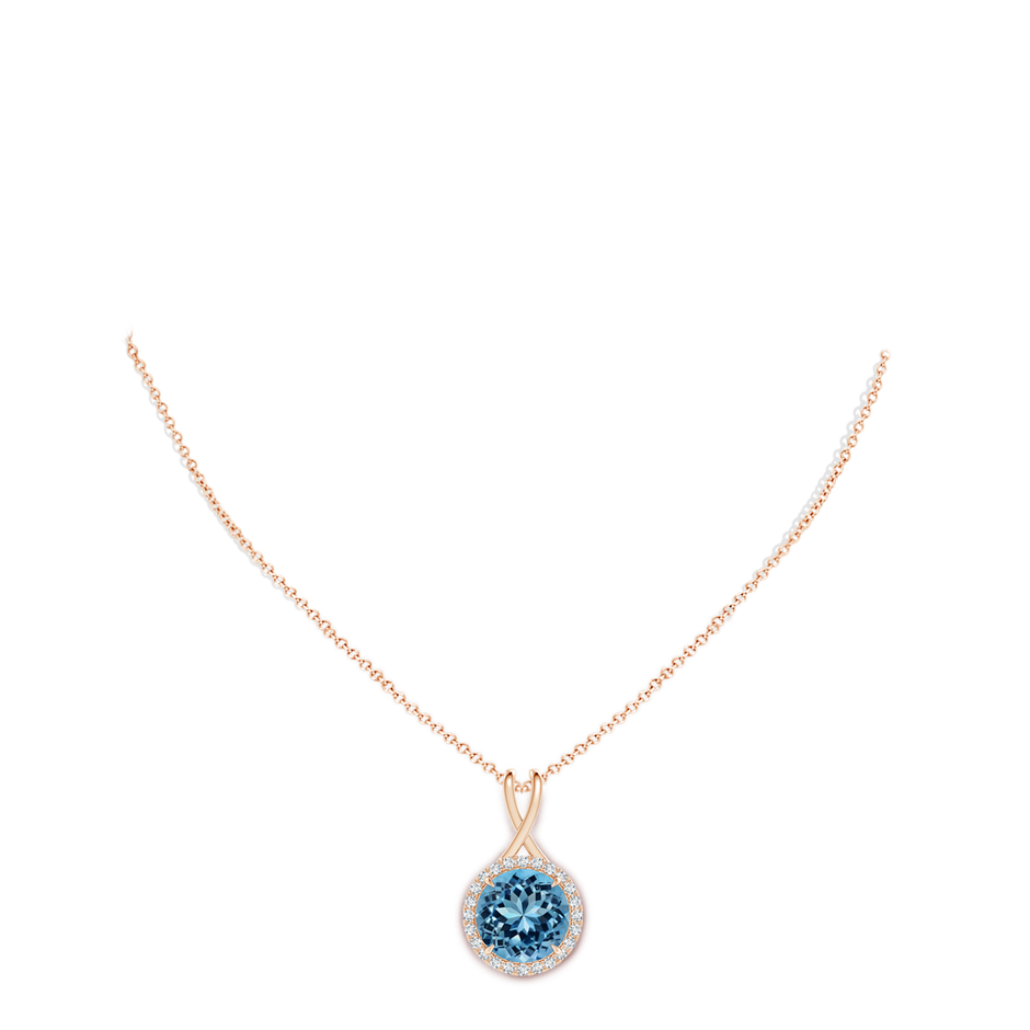 14.00-14.07x8.50mm AAAA GIA Certified Sky Blue Topaz Pendant with Criss-Cross Bale in Rose Gold pen
