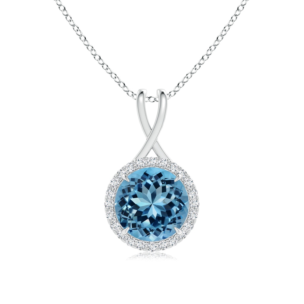 14.00-14.07x8.50mm AAAA GIA Certified Sky Blue Topaz Pendant with Criss-Cross Bale in White Gold