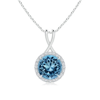 14.00-14.07x8.50mm AAAA GIA Certified Sky Blue Topaz Pendant with Criss-Cross Bale in White Gold