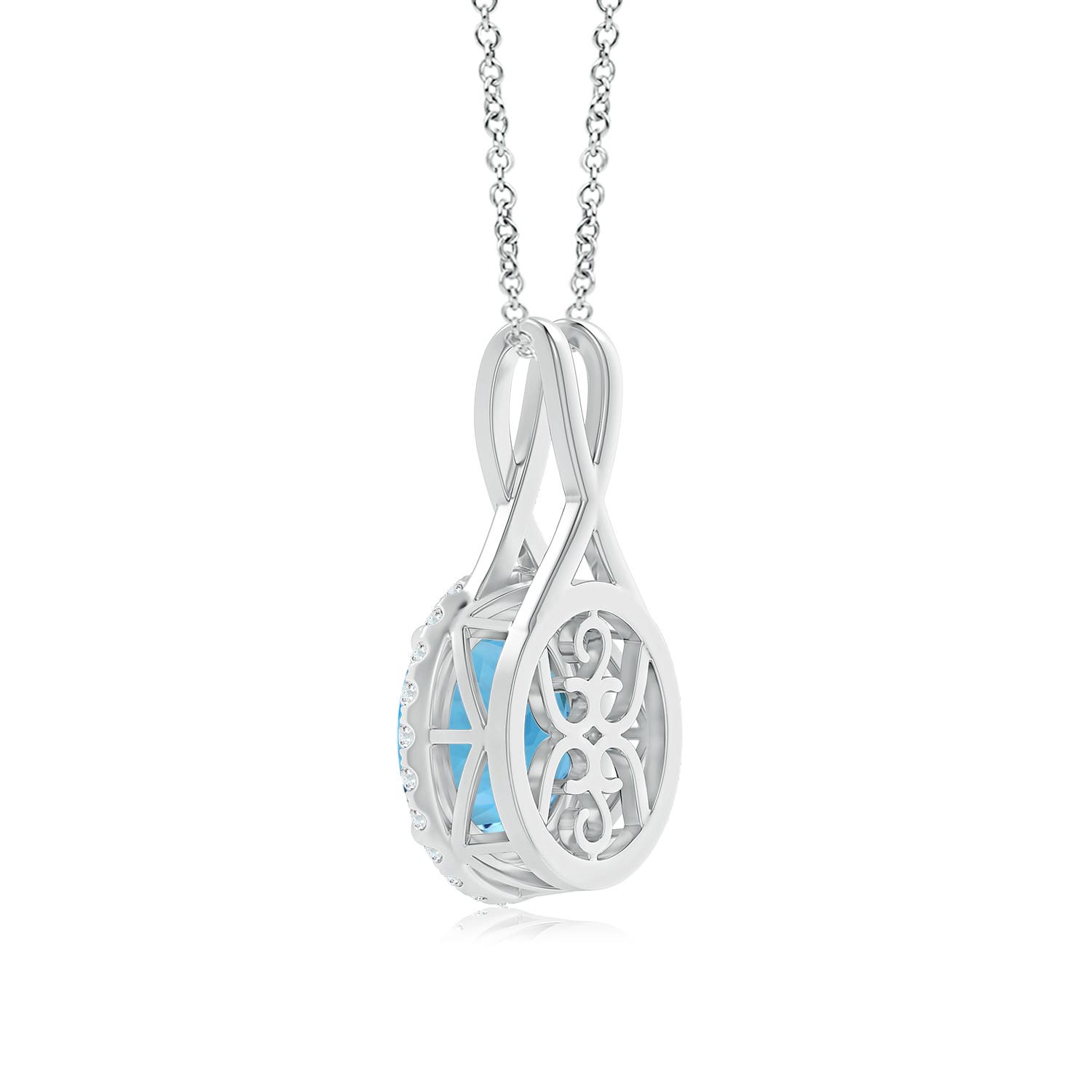 14.00-14.07x8.50mm AAAA GIA Certified Sky Blue Topaz Pendant with Criss-Cross Bale in White Gold - side 5