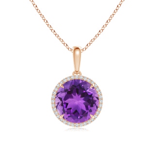 12mm AAA Round Amethyst Dangle Pendant with Diamonds in Rose Gold