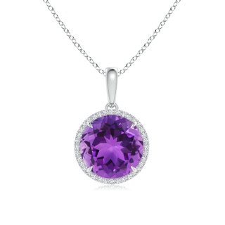 12mm AAA Round Amethyst Dangle Pendant with Diamonds in White Gold