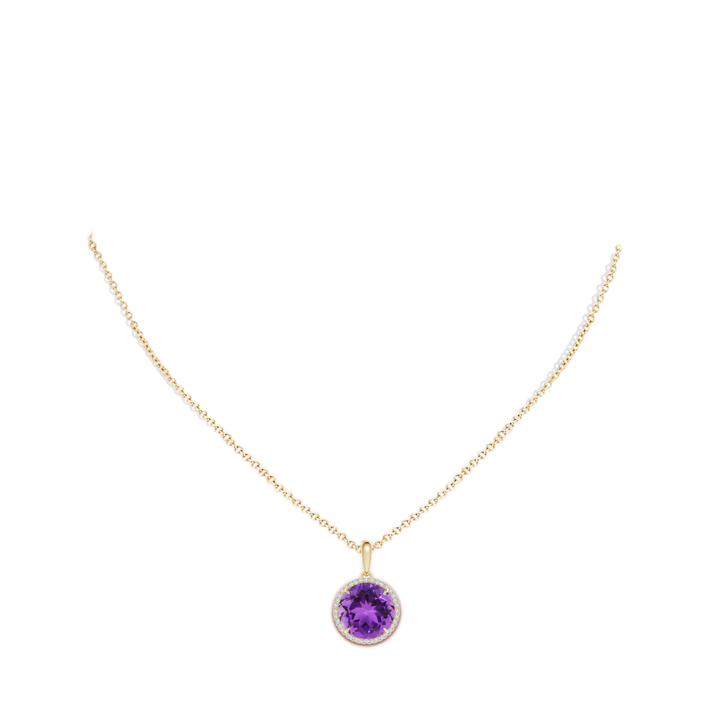 12mm AAA Round Amethyst Dangle Pendant with Diamonds in Yellow Gold Body-Neck