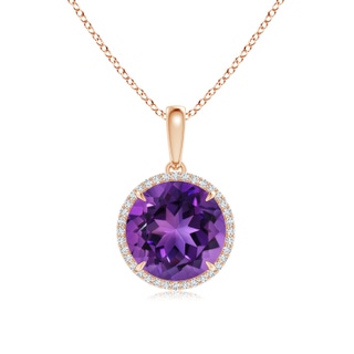 12mm AAAA Round Amethyst Dangle Pendant with Diamonds in Rose Gold