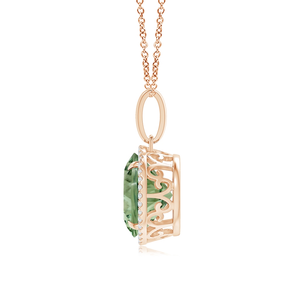 11.98-12.05x7.75mm AAAA Green Amethyst Dangle Pendant with Diamonds in Rose Gold Side 199