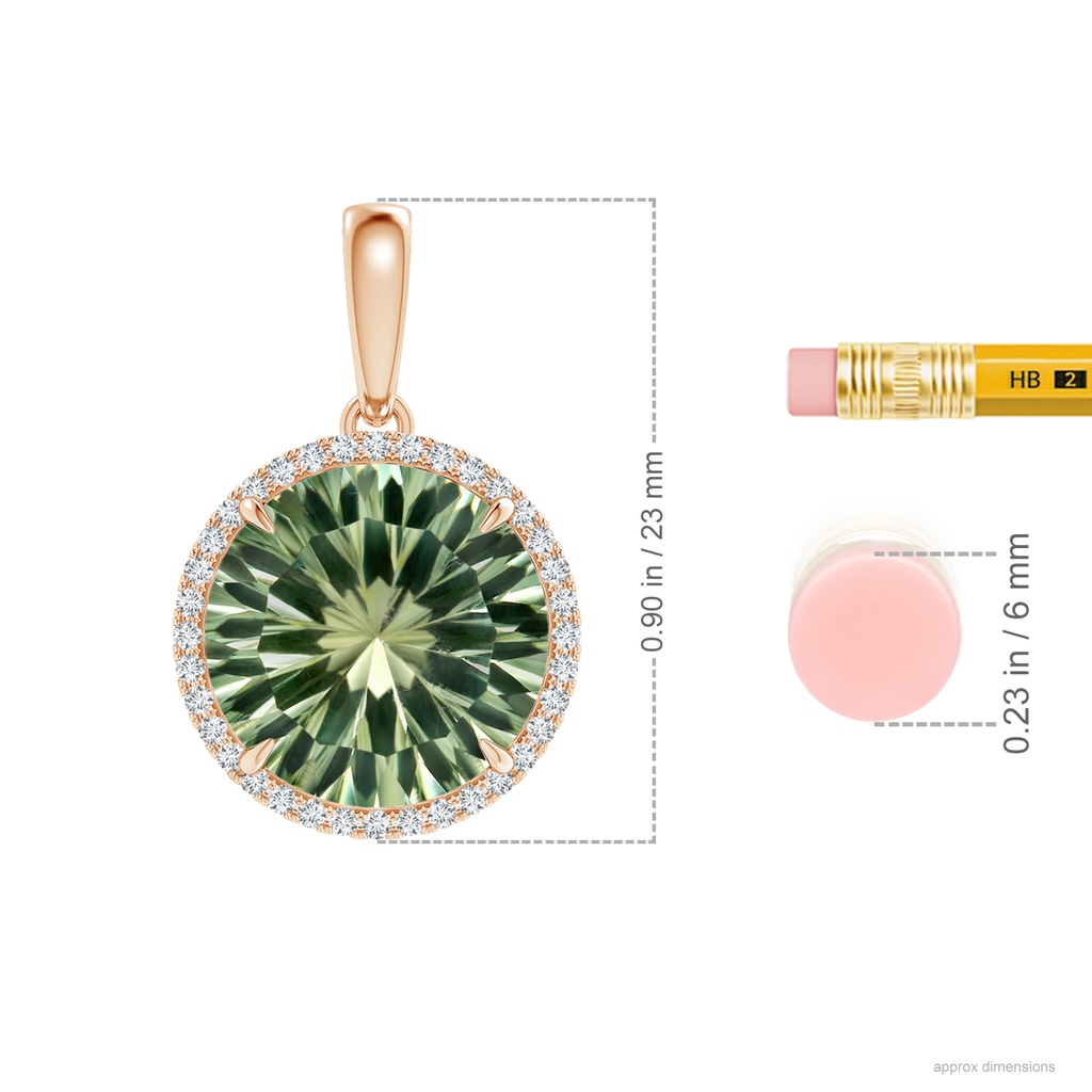 11.98-12.05x7.75mm AAAA Green Amethyst Dangle Pendant with Diamonds in Rose Gold ruler