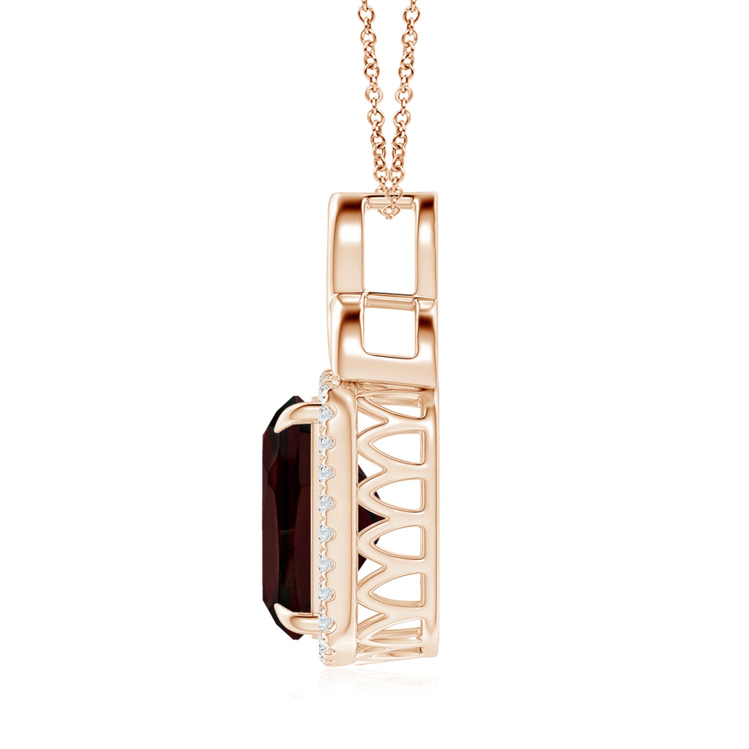 12x10mm A Rectangular Cushion Garnet Pendant with Celtic Motif in Rose Gold