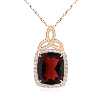 12x10mm AA Rectangular Cushion Garnet Pendant with Celtic Motif in 9K Rose Gold