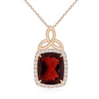 12x10mm AAA Rectangular Cushion Garnet Pendant with Celtic Motif in 9K Rose Gold