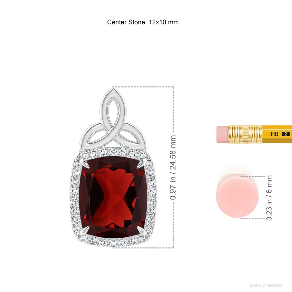 12x10mm AAA Rectangular Cushion Garnet Pendant with Celtic Motif in White Gold ruler