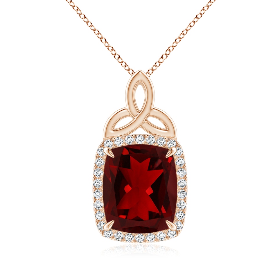 12x10mm AAAA Rectangular Cushion Garnet Pendant with Celtic Motif in Rose Gold 
