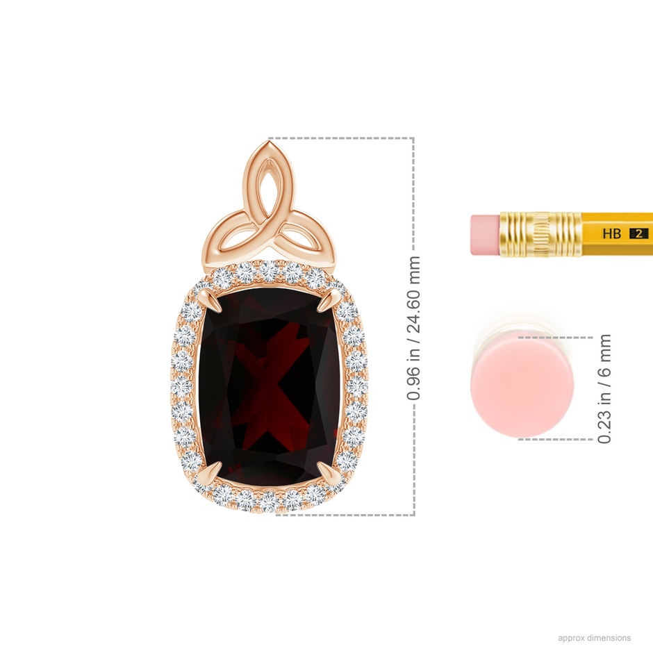 12.14x10.07x5.94mm AAA GIA Certified Garnet Halo Pendant with Celtic Motif in Rose Gold ruler