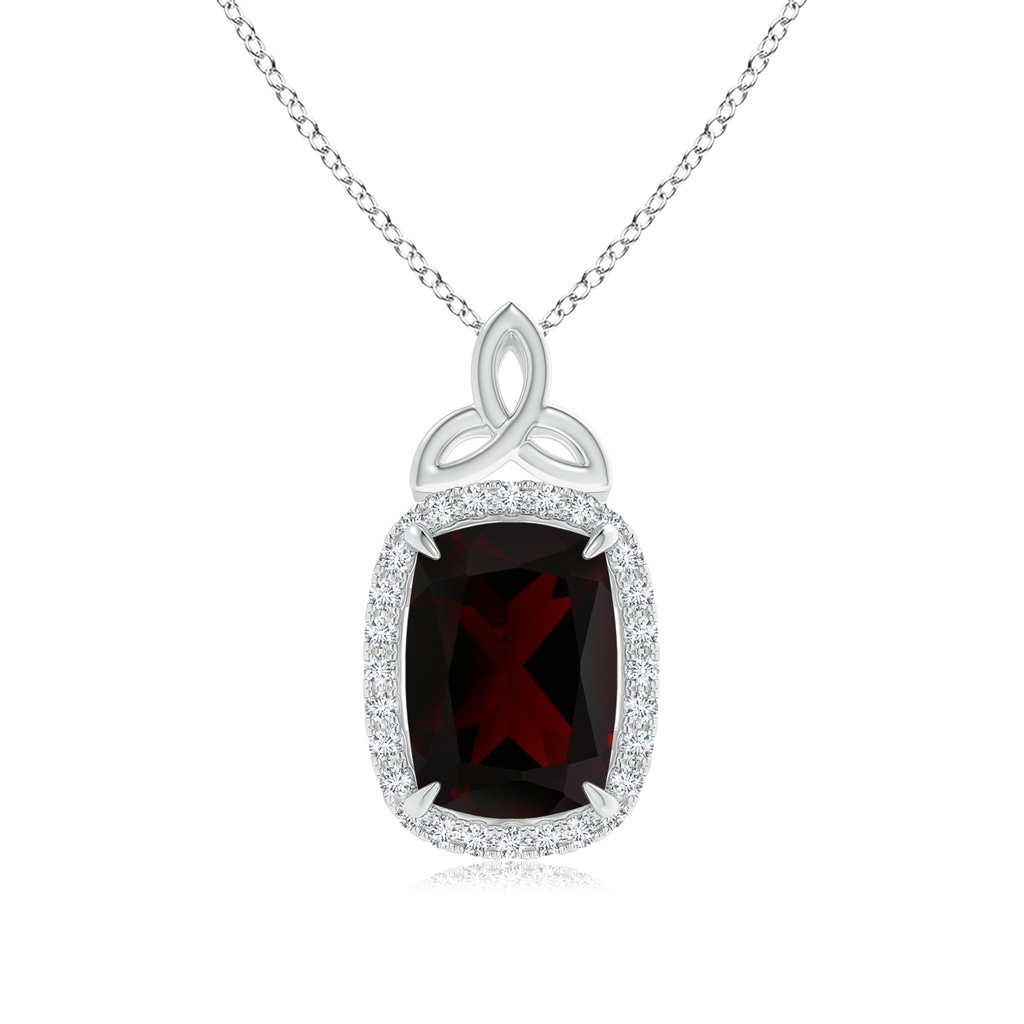 12.14x10.07x5.94mm AAA GIA Certified Garnet Halo Pendant with Celtic Motif in White Gold