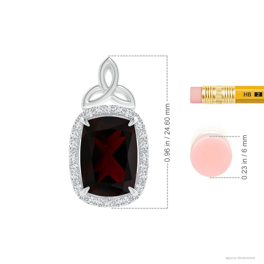 12.14x10.07x5.94mm AAA GIA Certified Garnet Halo Pendant with Celtic Motif in White Gold ruler