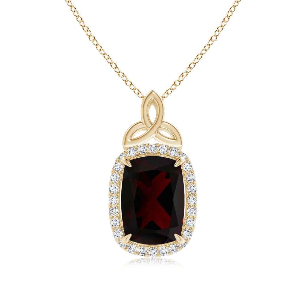 12.14x10.07x5.94mm AAA GIA Certified Garnet Halo Pendant with Celtic Motif in Yellow Gold