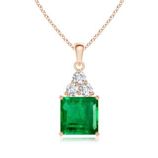 11.20x9.03x5.78mm AAA GIA Certified Emerald Solitaire Pendant with Trio Diamonds in 10K Rose Gold