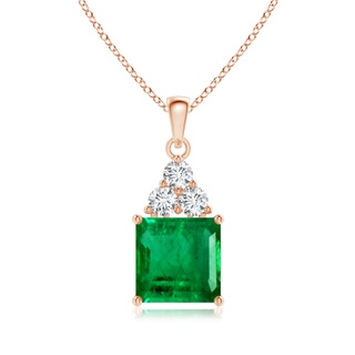 11.20x9.03x5.78mm AAA GIA Certified Emerald Solitaire Pendant with Trio Diamonds in 18K Rose Gold