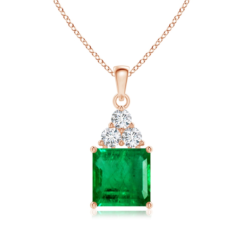 11.20x9.03x5.78mm AAA GIA Certified Emerald Solitaire Pendant with Trio Diamonds in 18K Rose Gold 