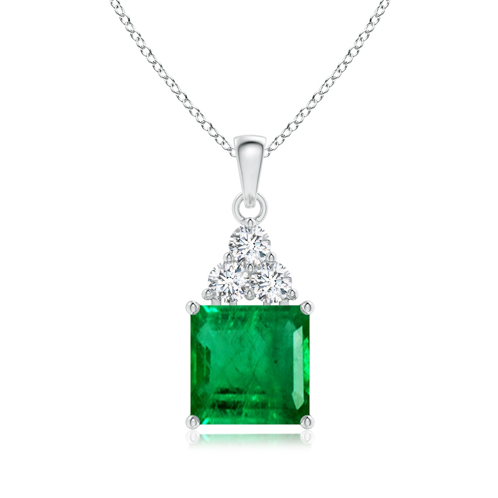 11.20x9.03x5.78mm AAA GIA Certified Emerald Solitaire Pendant with Trio Diamonds in White Gold