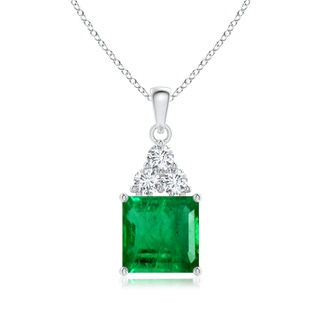 11.20x9.03x5.78mm AAA GIA Certified Emerald Solitaire Pendant with Trio Diamonds in White Gold