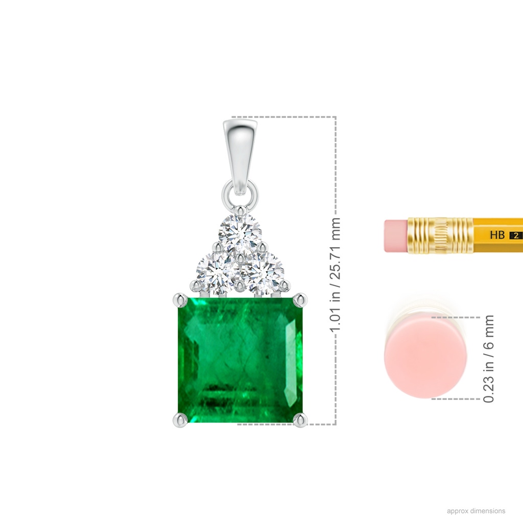 11.20x9.03x5.78mm AAA GIA Certified Emerald Solitaire Pendant with Trio Diamonds in White Gold ruler