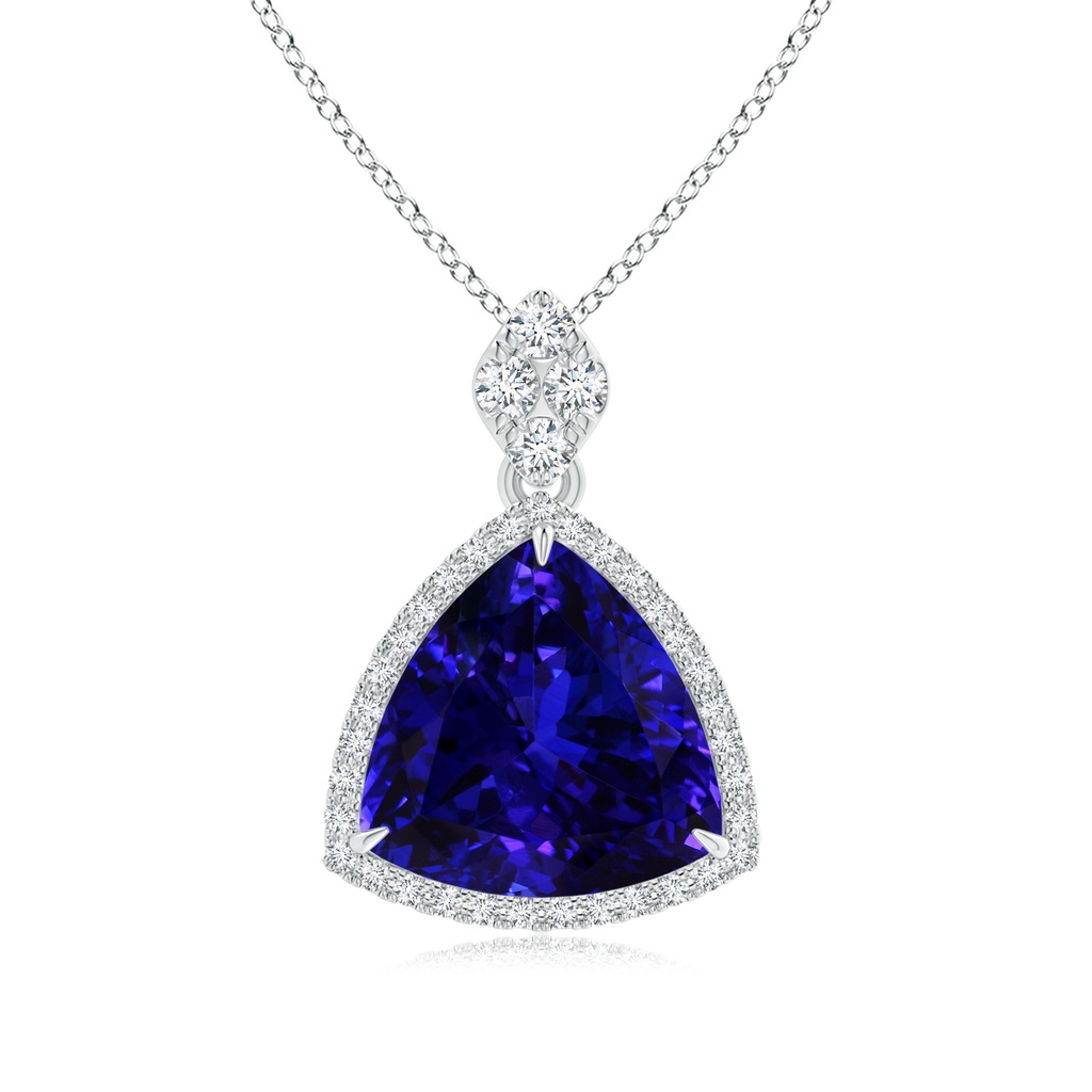 14.56x14.91x9.33mm AAAA GIA Certified Trillion Tanzanite Halo Pendant with Diamonds in 18K White Gold 