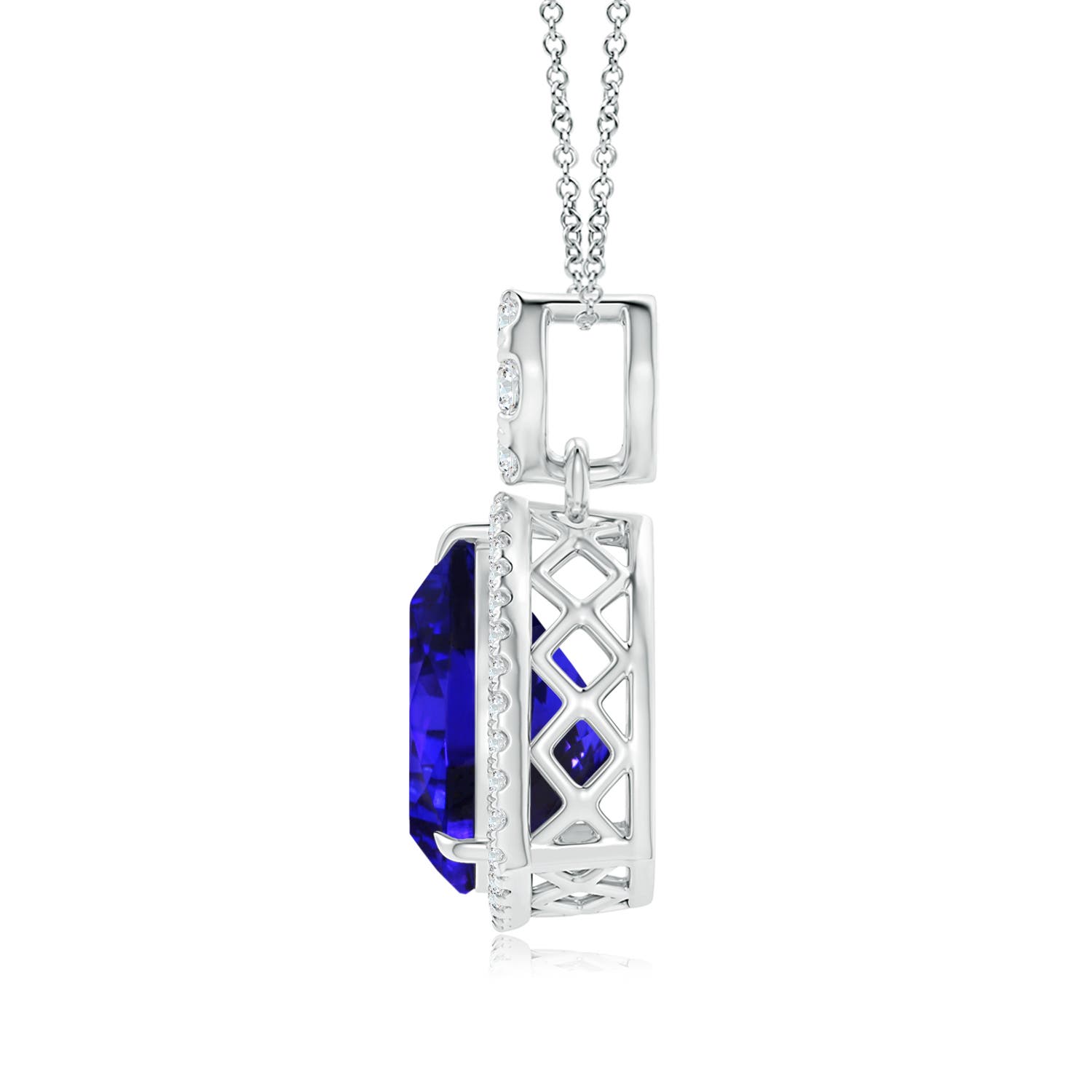 14.56x14.91x9.33mm AAAA GIA Certified Trillion Tanzanite Halo Pendant with Diamonds in 18K White Gold - side 2