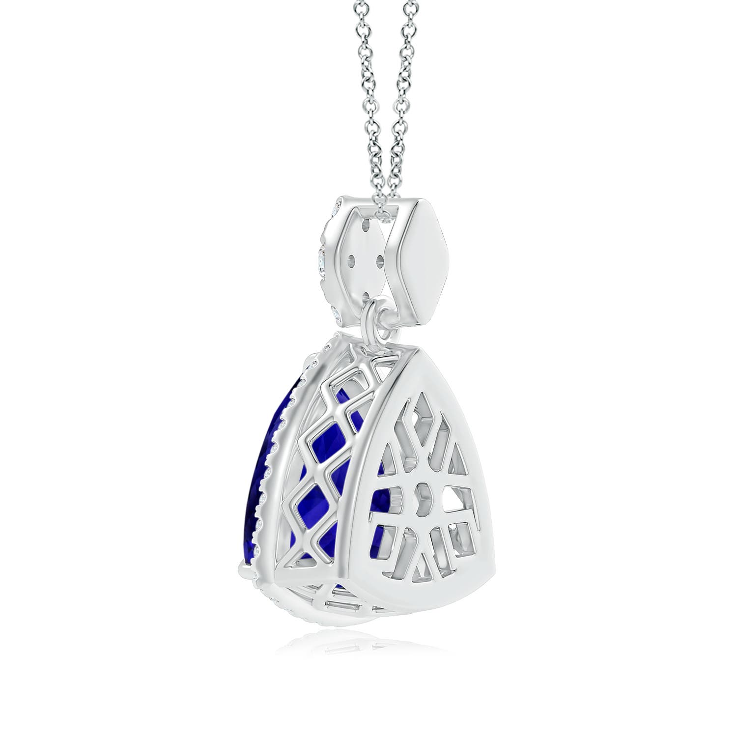 14.56x14.91x9.33mm AAAA GIA Certified Trillion Tanzanite Halo Pendant with Diamonds in 18K White Gold - side 5