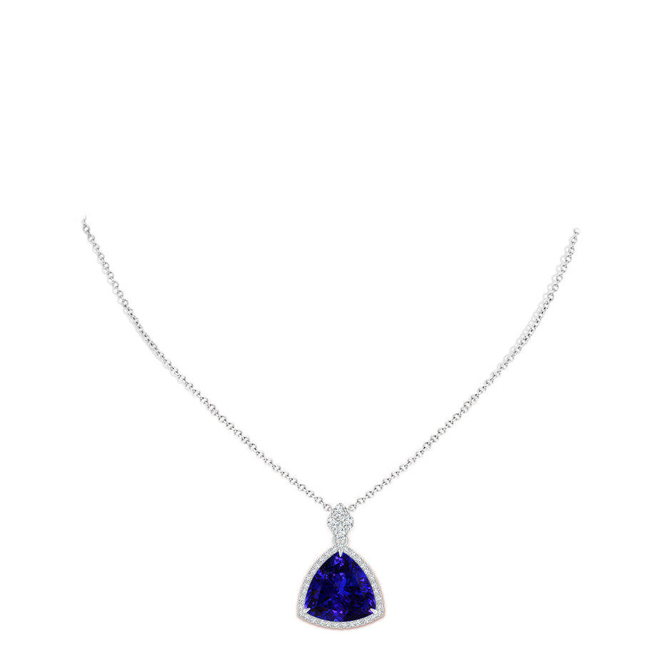 14.56x14.91x9.33mm AAAA GIA Certified Trillion Tanzanite Halo Pendant with Diamonds in 18K White Gold body-neck