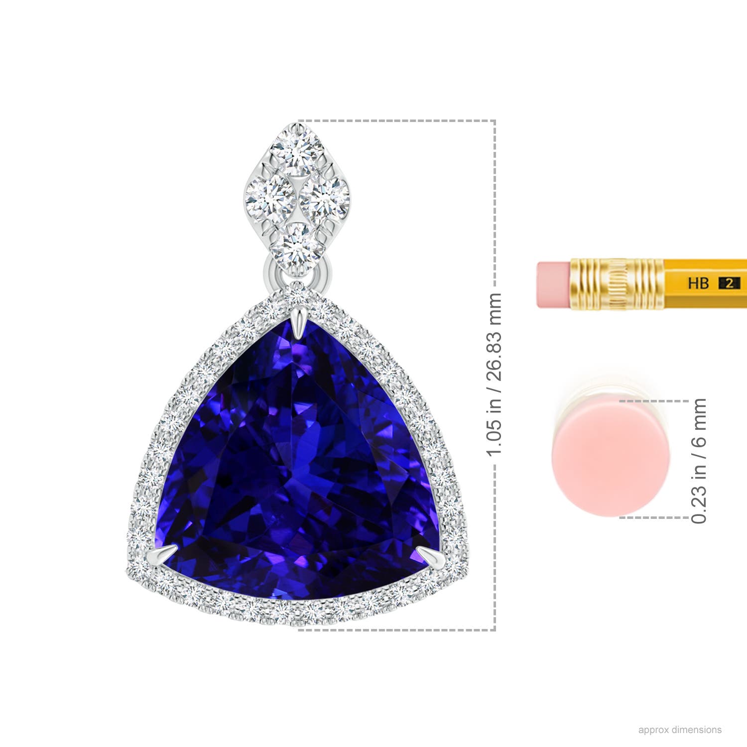 14.56x14.91x9.33mm AAAA GIA Certified Trillion Tanzanite Halo Pendant with Diamonds in 18K White Gold - ruler