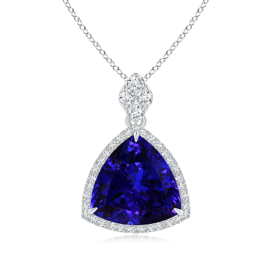 14.56x14.91x9.33mm AAAA GIA Certified Trillion Tanzanite Halo Pendant with Diamonds in White Gold 