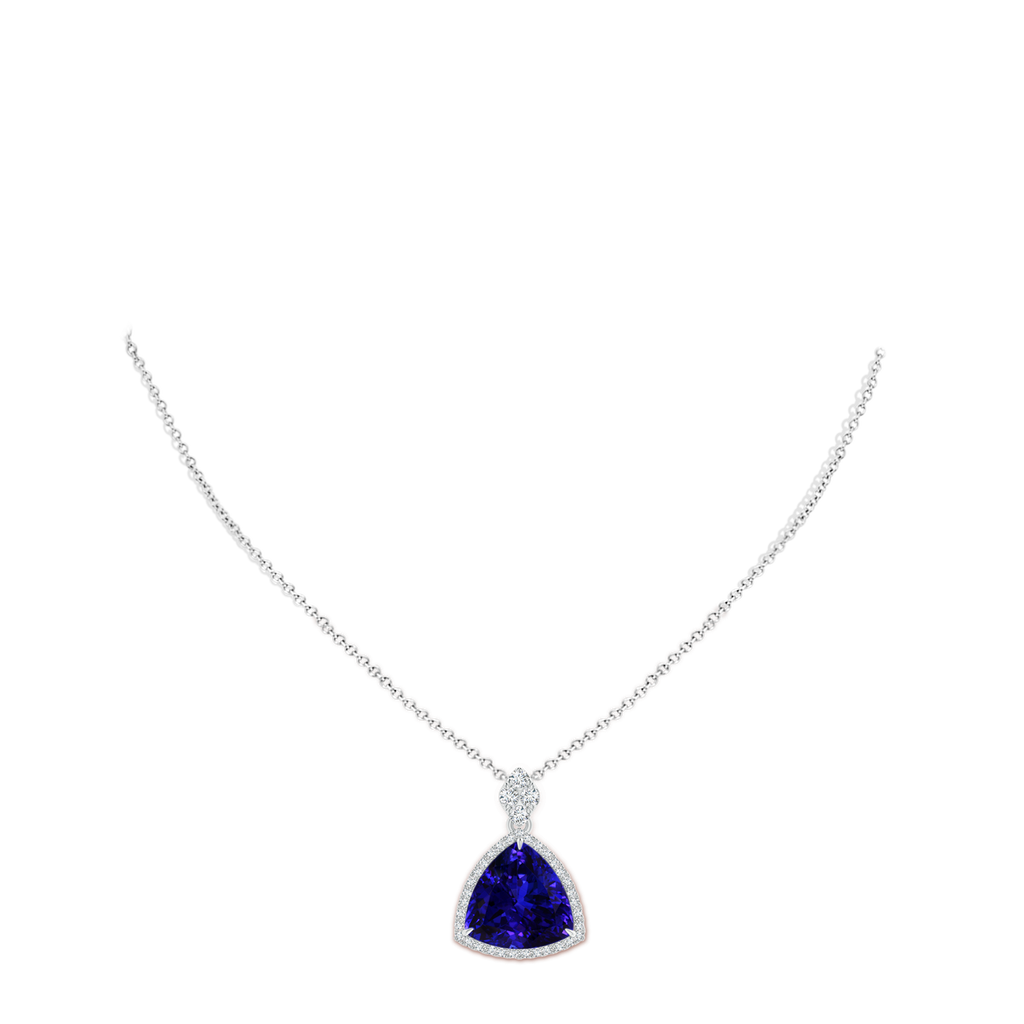 14.56x14.91x9.33mm AAAA GIA Certified Trillion Tanzanite Halo Pendant with Diamonds in White Gold Body-Neck