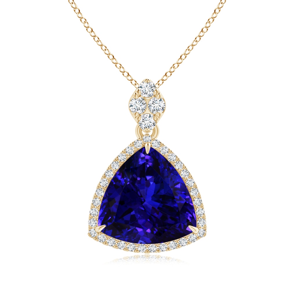 14.56x14.91x9.33mm AAAA GIA Certified Trillion Tanzanite Halo Pendant with Diamonds in Yellow Gold