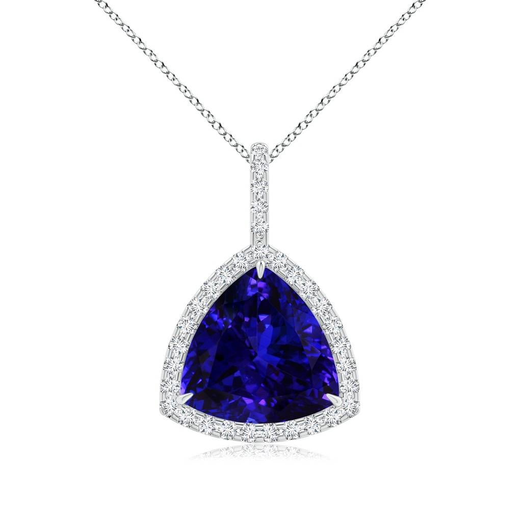 14.56x14.91x9.33mm AAAA GIA Certified Trillion Tanzanite Halo Dangle Pendant in 18K White Gold 