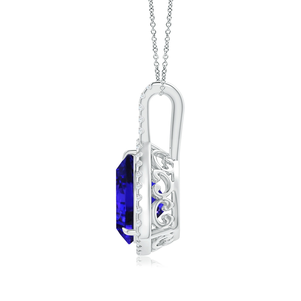 14.56x14.91x9.33mm AAAA GIA Certified Trillion Tanzanite Halo Dangle Pendant in 18K White Gold Side-1